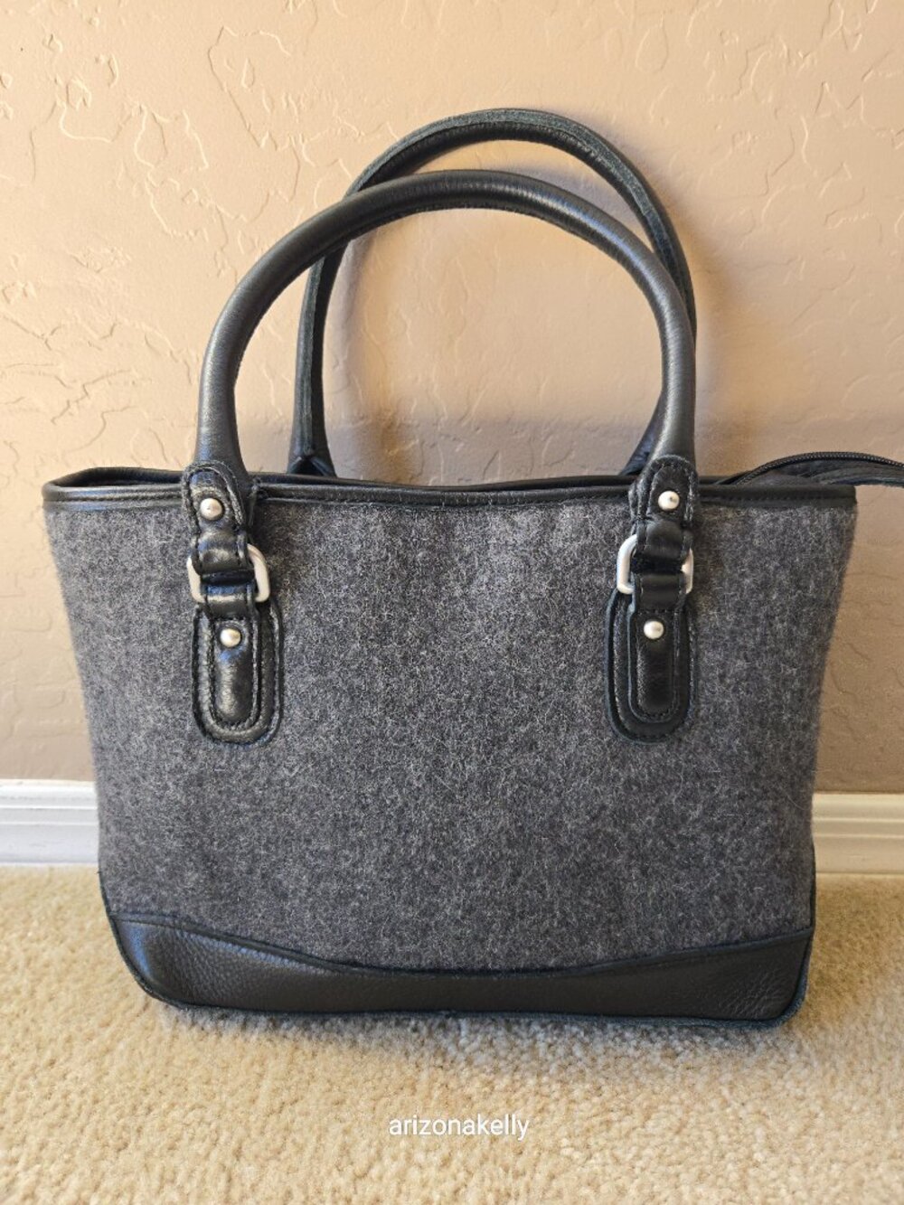 NWOT L.L. Bean Wool & Leather Satchel Handbag Purse Bag Plaid Lining - Picture 2 of 16